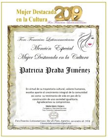 Patricia C Prada Jimenez, Distinción Mujer Destacada en la Cultura